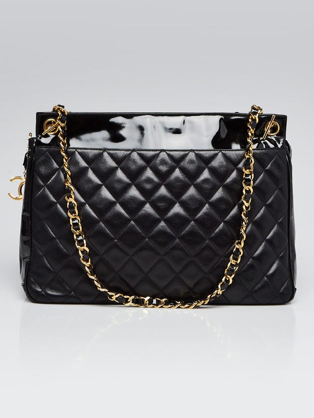 Chanel Black Quilted Lambskin Leather and Patent Leather CC Tote Bag