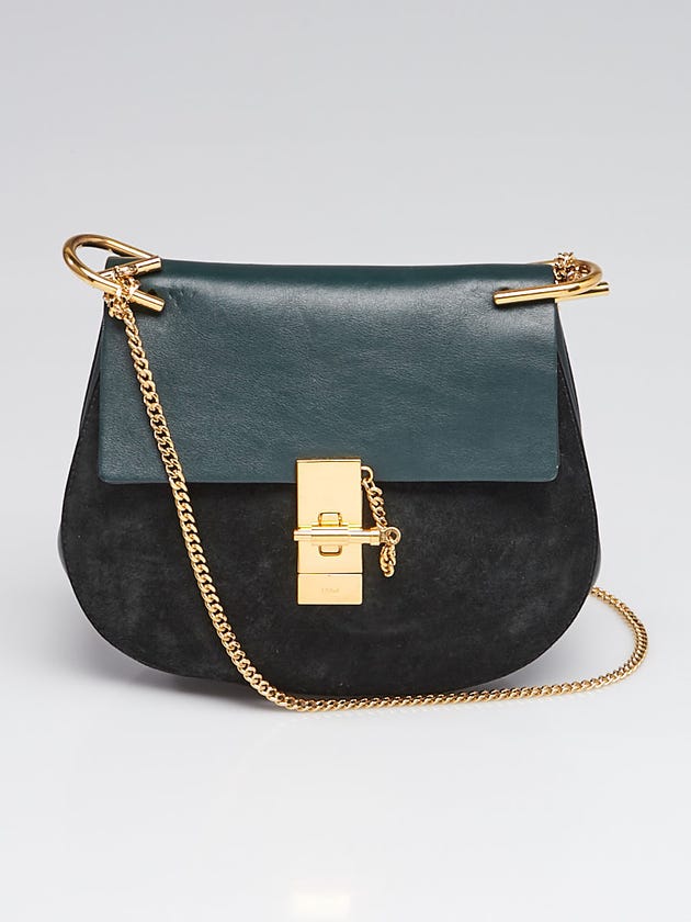 Chloe Intense Green Suede and Leather Small Drew Bag