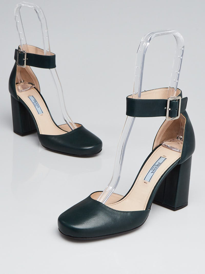 Prada Green Leather Ankle Strap Pumps Size 7/37.5