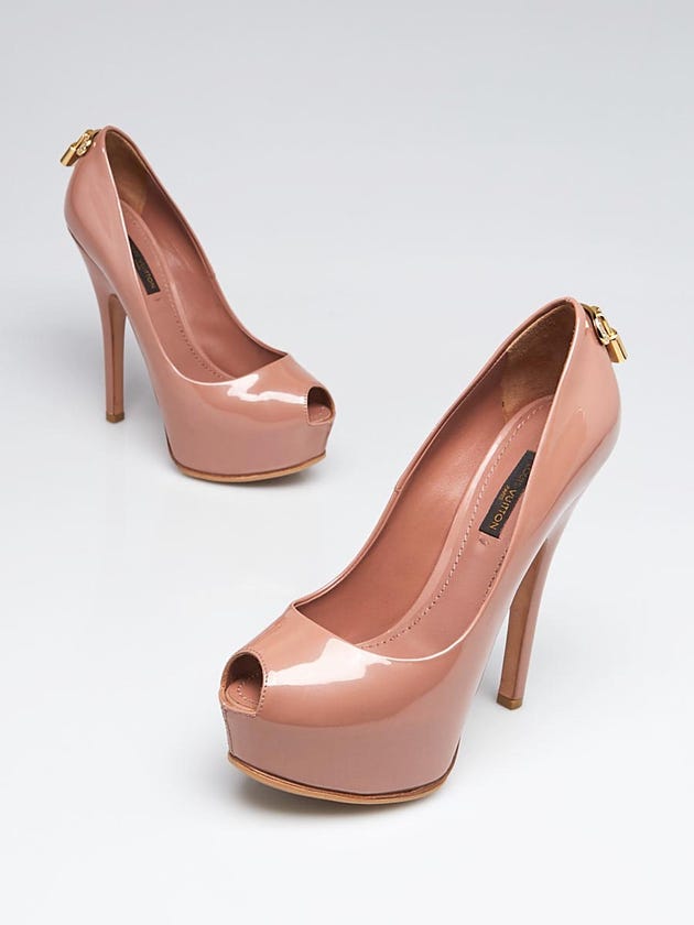 Louis Vuitton Nude Patent Leather Oh Really! Peep Toe Pumps Size 4.5/35