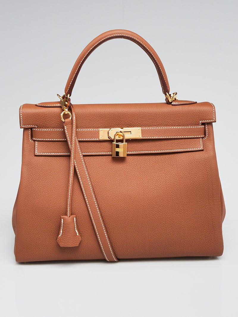 Hermes 32cm Vert Olive Barenia Leather and Toile Gold Plated Kelly Retourne  Bag - Yoogi's Closet
