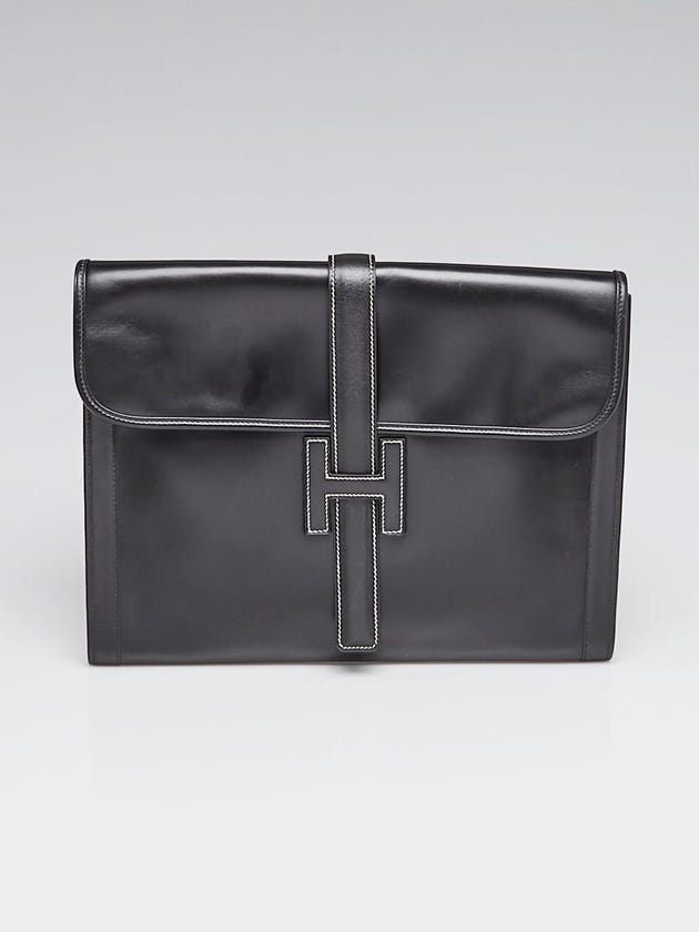 Hermes Black Box Leather Jige GM Briefcase Bag
