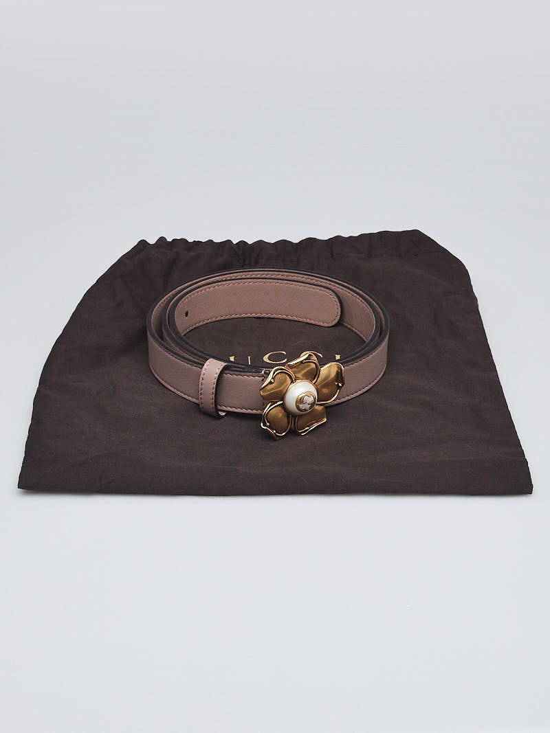 Gucci Pink Smooth Leather Metal Flower Belt Size 85/34 | Yoogi's