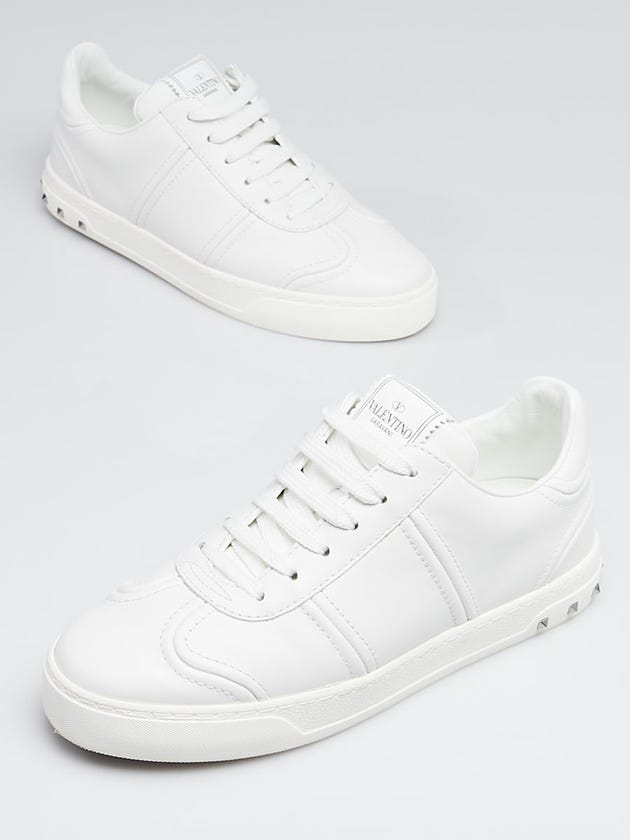 Valentino White Leather Rockstud Fly Crew Sneakers Size 6/36.5
