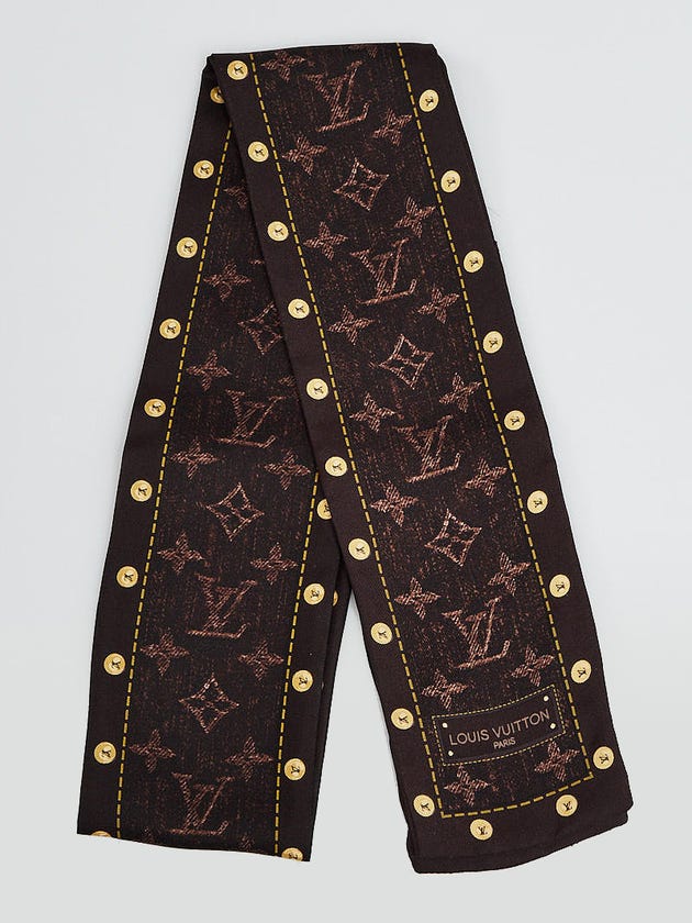 Louis Vuitton Brown New Denim Silk Bandeau Scarf