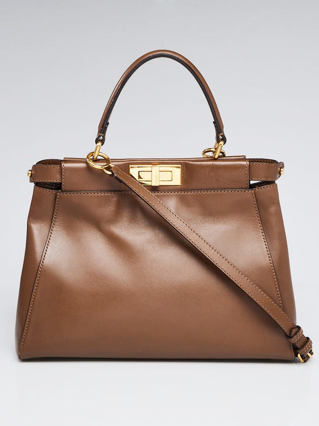 Fendi Brown Smooth Calfskin Leather Regular Peekaboo Bag 8BN226