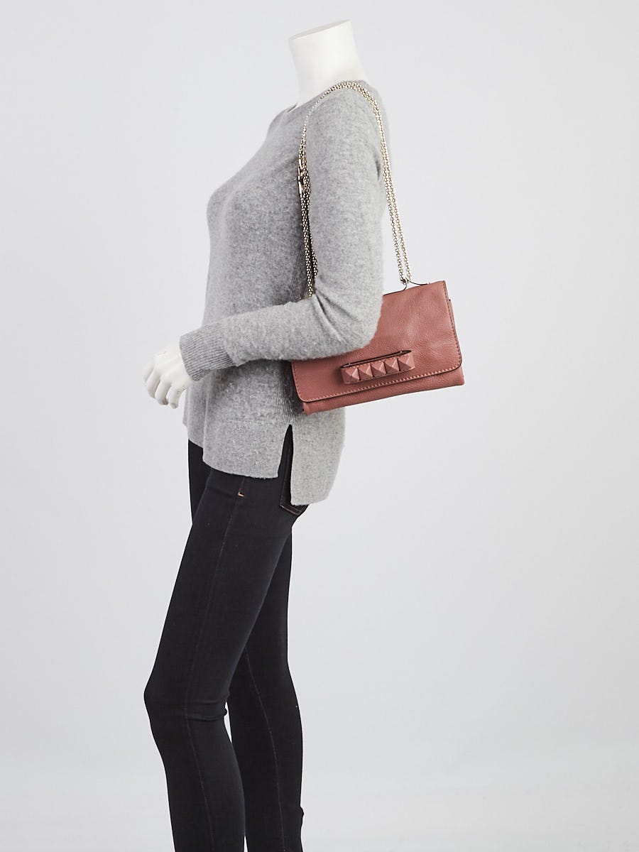 Valentino Brownish Leather Rockstud Va Va Voom Clutch Bag
