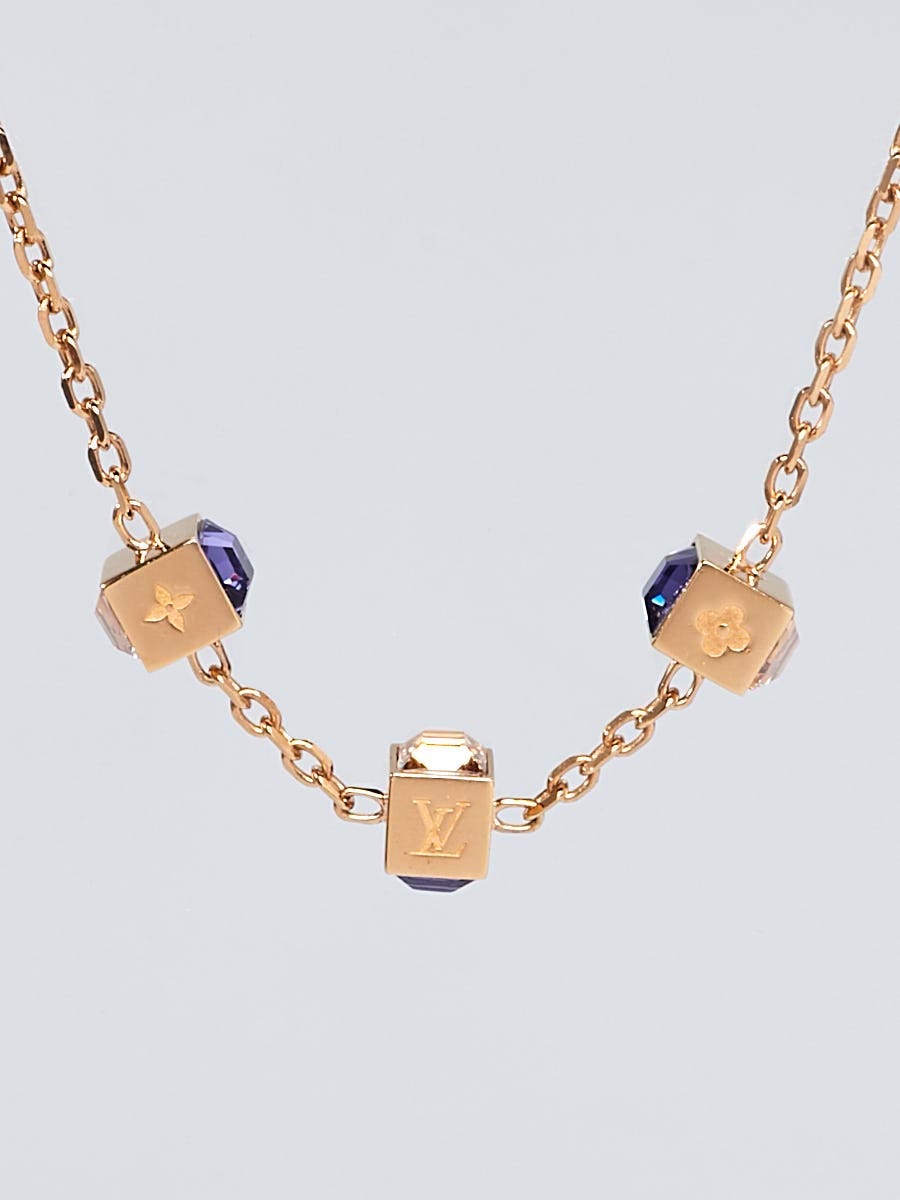 Louis Vuitton Gold Multicolor Crystal Gamble Cube Necklace Metal