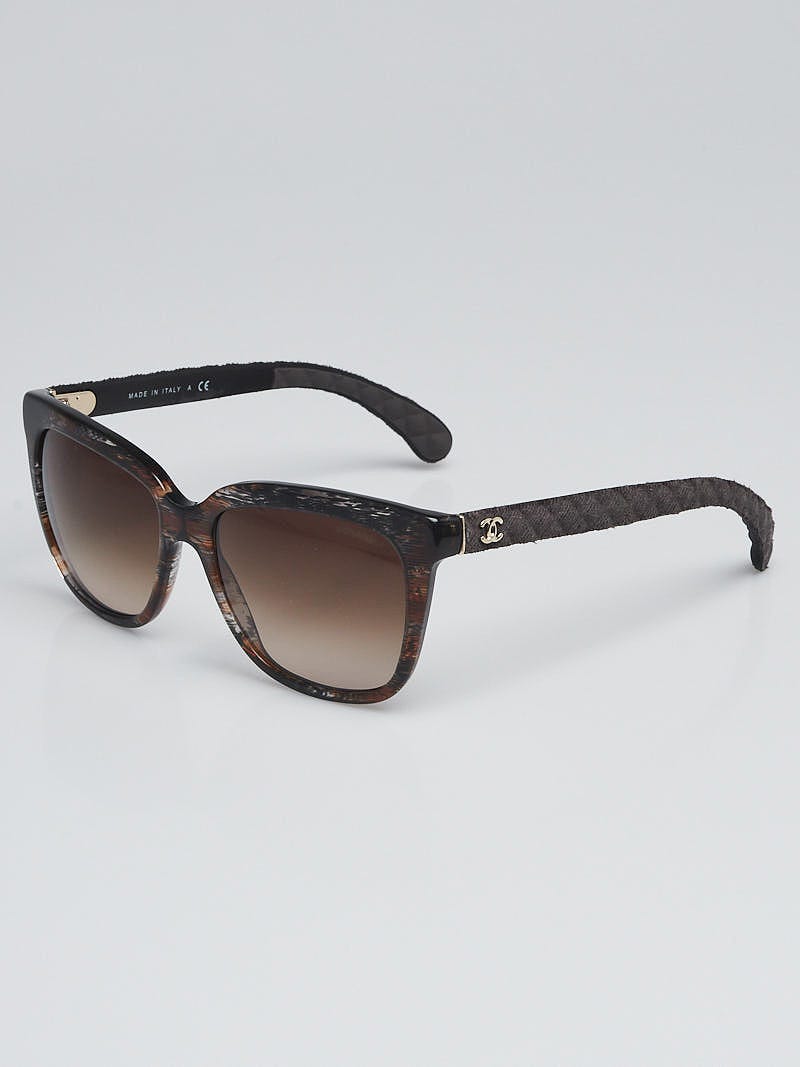 Chanel Brown Printed Acetate Frame and Denim Quilted CC Sunglasses - 5343 Chanel 5343 Brown Quilted denim CC butterfly Sunglasses No  main image 3