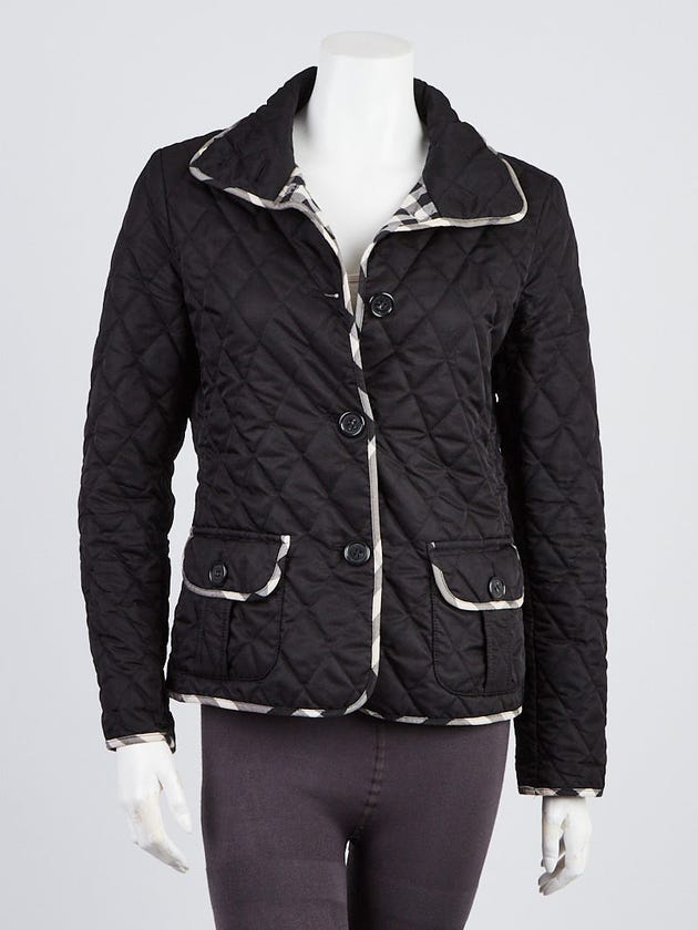 Burberry Black Quilted Cotton Button Up Jacket Size S