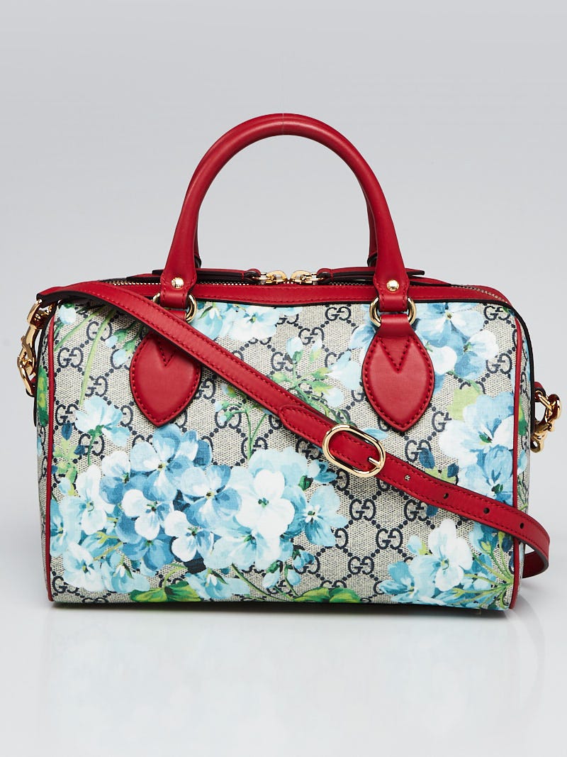 Gucci Beige/Blue GG Coated Canvas Supreme Blooms Top Handle Small Boston Bag