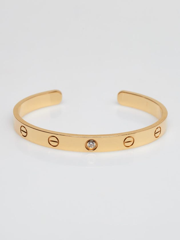 Cartier 18k Yellow Gold and Diamond LOVE Open Bracelet Size 17