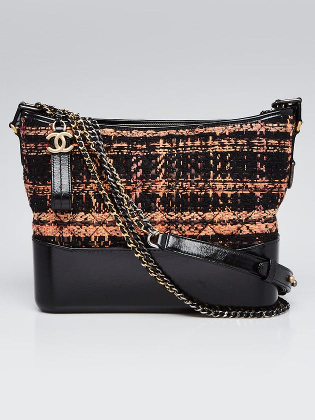 Chanel Black/Orange Tweed and Leather Medium Gabrielle Hobo Bag