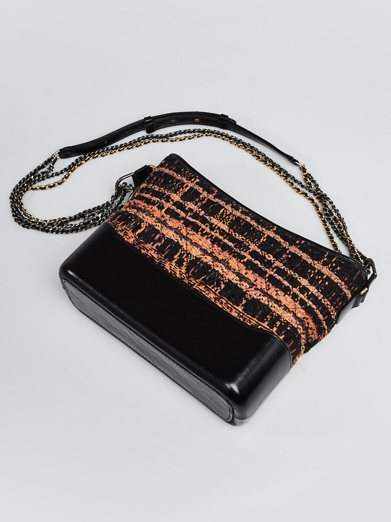 Chanel Black/Peach Tweed and Leather Medium Gabrielle Hobo Bag