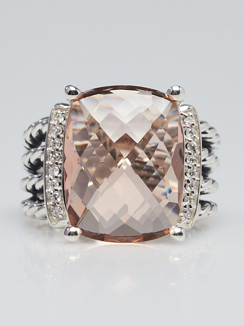 David Yurman 16x12mm Morganite and Diamond Wheaton Ring Size 6.5