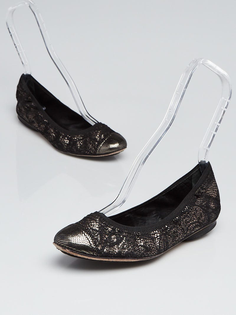 Chanel Argent Fonce/Black Metallic Fabric Elastic Ballerina Flats Size 5.5/ 36 - Yoogi's Closet