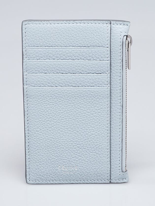 Celine Light Blue Textured Leather Card Holder Zip Wallet