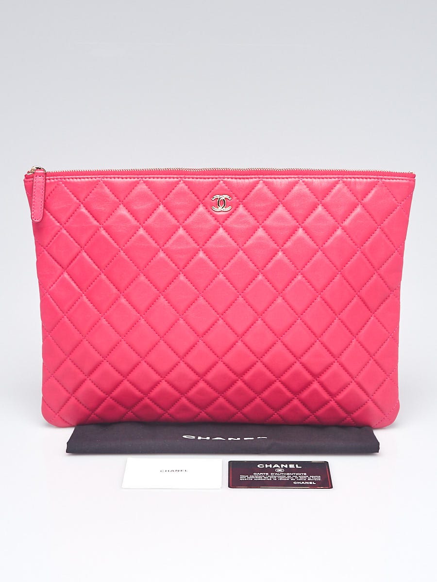 Chanel Dark Pink Quilted Lambskin Leather Classic O-Case Zip Large Pouch - Yoogi's  Closet