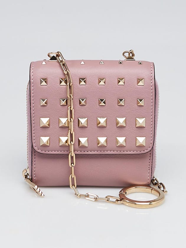Valentino Pink Leather Garavani Compact Wallet Chain Bag