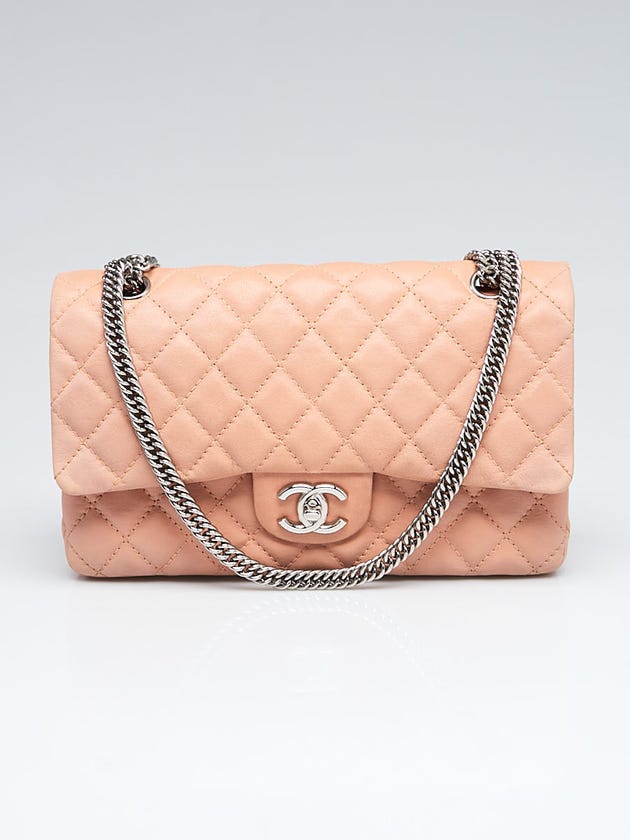 Chanel Salmon/Beige Quilted Calfskin Leather Bijoux Chain Medium Double Flap Bag 