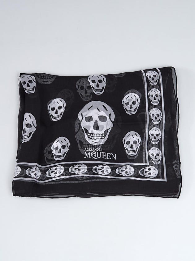 Alexander McQueen Black/White Silk Chiffon Classic Skull Scarf