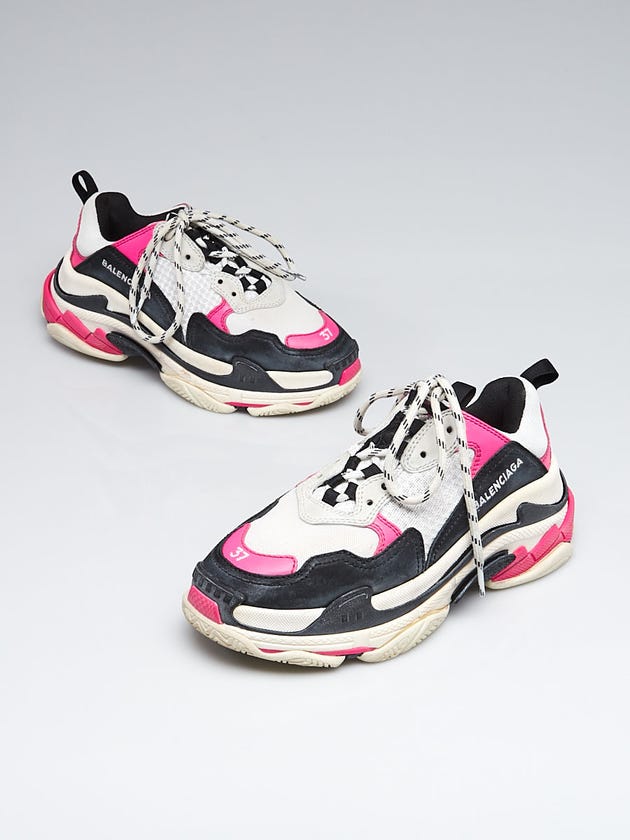 Balenciaga Black/Pink/White Leather/Mesh Triple S Sneakers Size 6.5/37