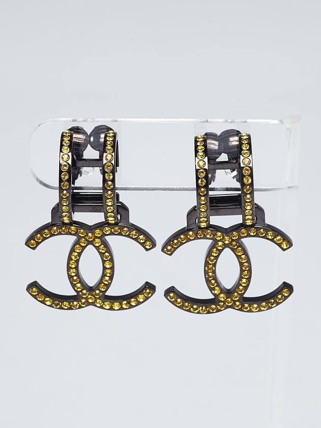 Chanel Black Metal and Goldtone Crystal CC Logo Clip-On Earrings