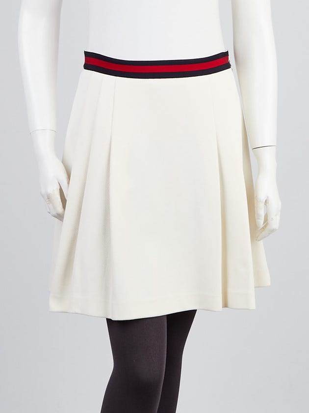 Gucci White Vintage Web Nylon Pleated Skirt Size M