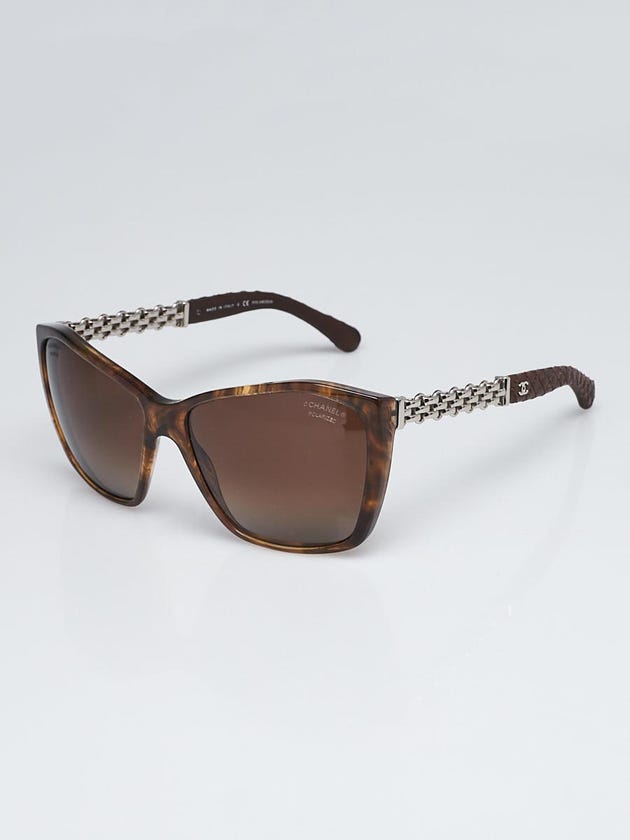 Chanel Brown Tortoise Shell Acetate Frame Chain Sunglasses-5327