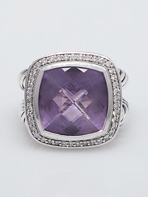 David Yurman 11mm Amethyst and Diamond Albion Ring Size 6