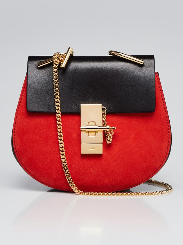Chloe Plaid Red/Black Suede and Lambskin Leather Mini Drew Bag