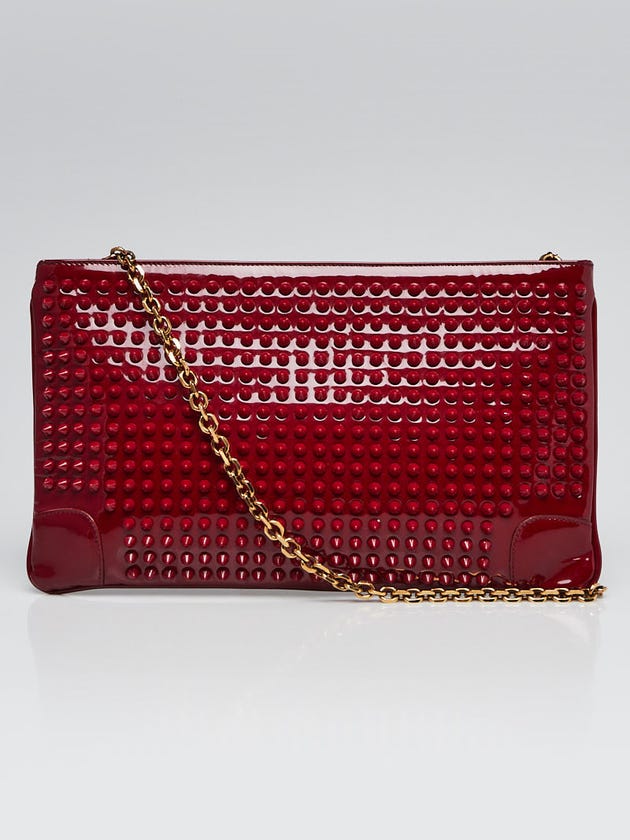 Christian Louboutin Red Patent Leather Loubiposh Spiked Clutch Bag