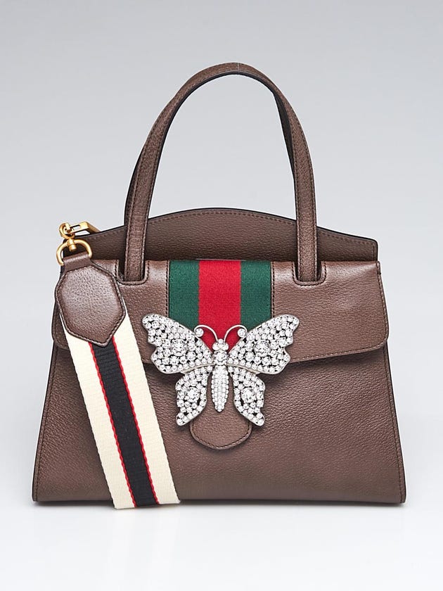 Gucci Brown Leather Crystal Butterfly Linea Totem Medium Bag