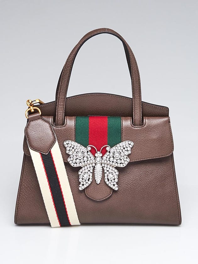 Gucci Brown Leather Crystal Butterfly Linea Totem Medium Bag