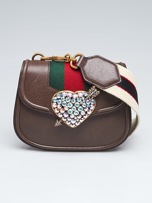 Gucci Brown Leather Crystal Heart Linea Totem Shoulder Bag