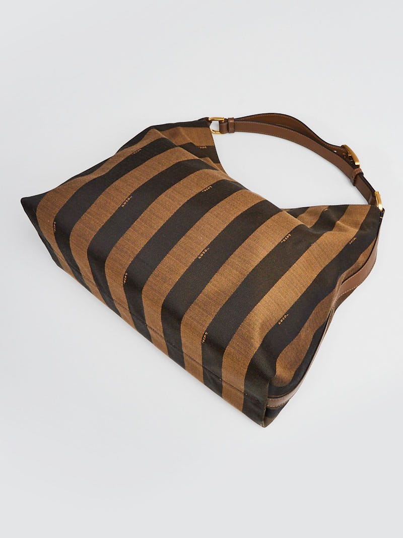 FENDI Brown Striped Pequin Canvas Vintage Boston Bag - ShopperBoard