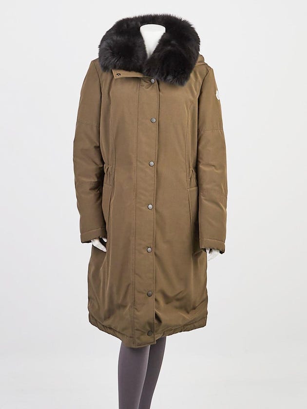 Moncler Green Cotton/Polyester Down Jaseur Fox Fur Trim Hooded Parka Size 5/XXL