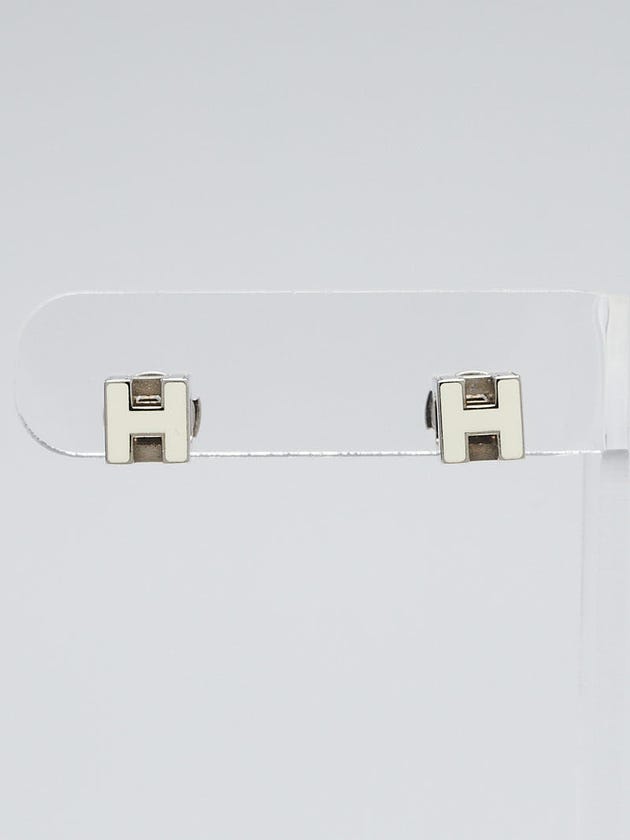 Hermes White Lacquer Palladium Plated Cage d'H Earrings