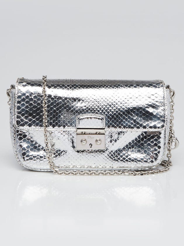 Christian Dior Silver Python Miss Dior Promenade Pouch Clutch Bag