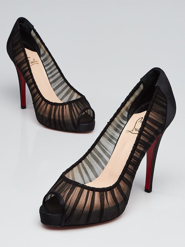 Christian Louboutin Black Crepe Satin Ambrosina Peep-Toe 120 Pumps Size 9/39.5