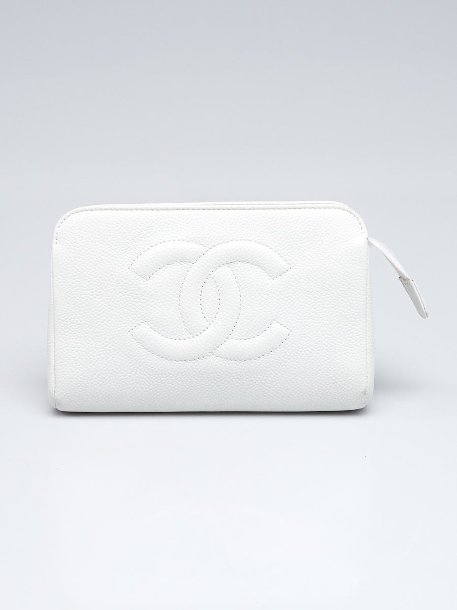 Chanel White Caviar Leather Cosmetic Bag - Yoogi's Closet