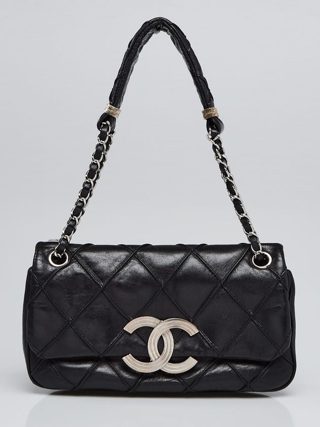 Chanel Black Quilted Lambskin Leather Metal CC Flap Shoulder Bag