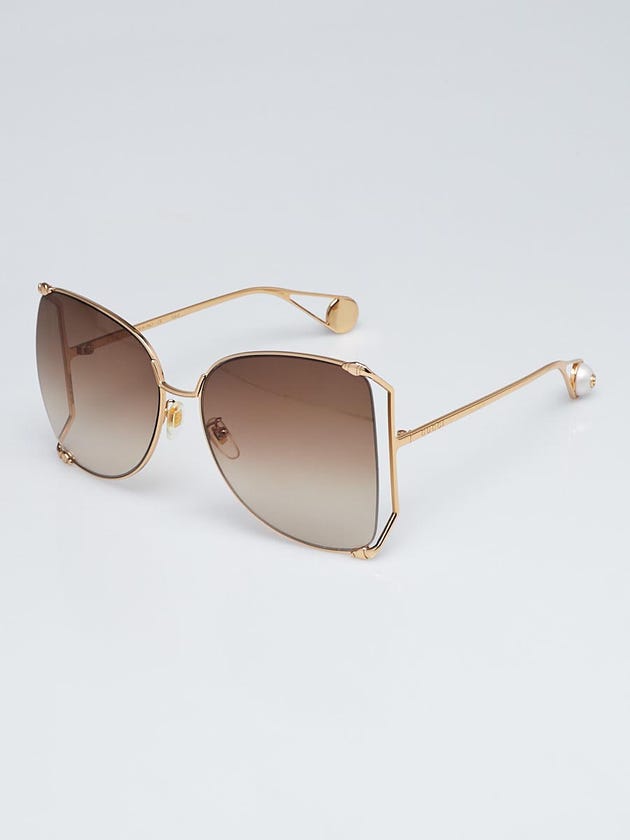 Gucci Goldtone Metal Oversized Brown Lens Sunglasses GG0252S