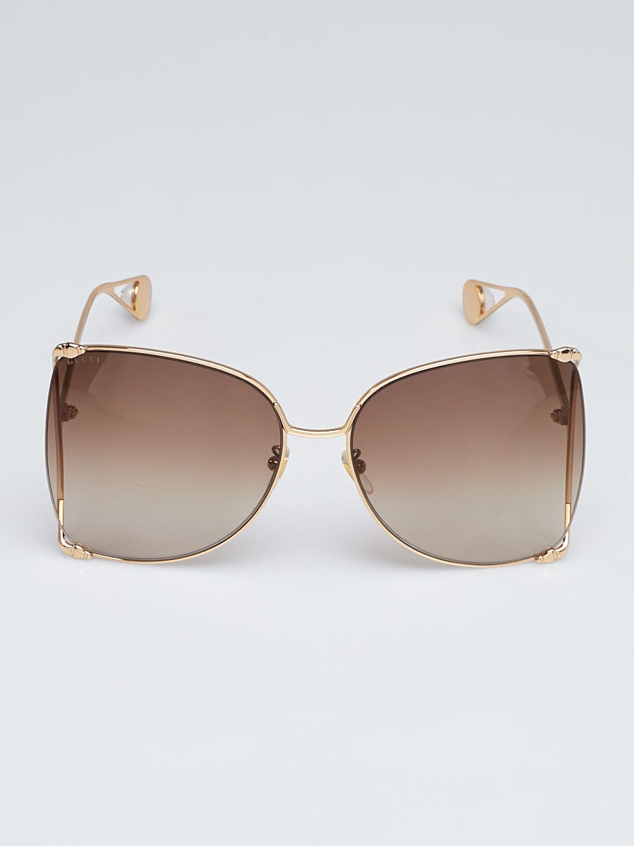 Gucci Goldtone Metal Oversized Brown Lens Sunglasses GG0252S