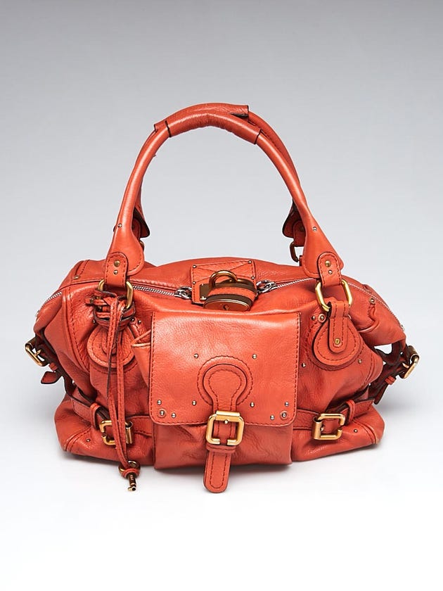 Chloe Orange Leather Front Pocket Paddington Satchel Bag