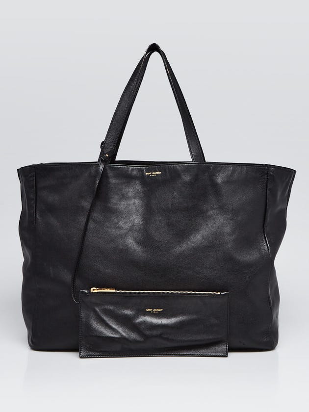 Yves Saint Laurent Black Leather and Suede Reversible East-West Shopper Tote Bag