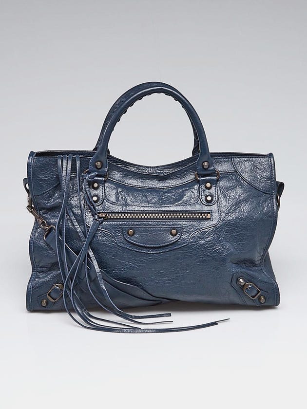 Balenciaga Blue Obscure Lambskin Leather Motorcycle City Bag