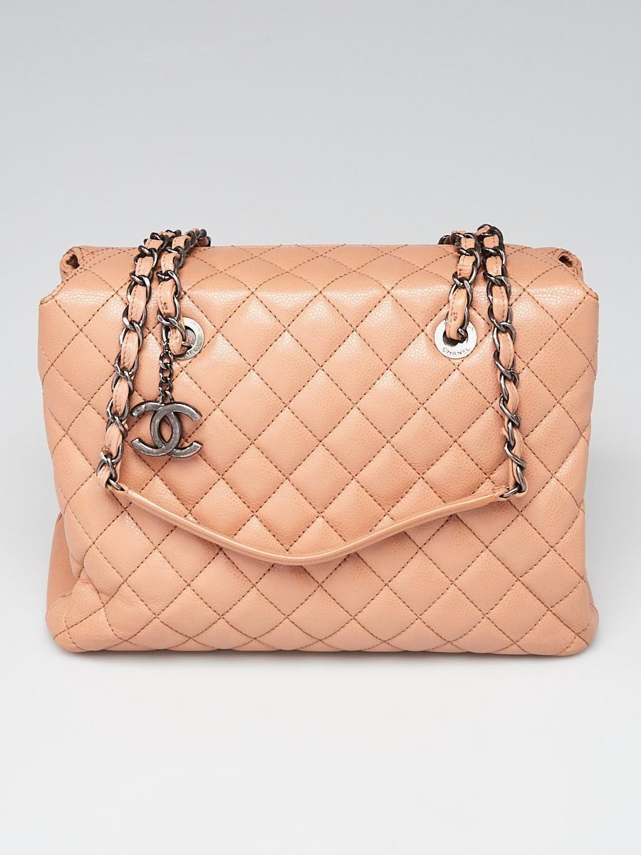 Chanel Beige Quilted Caviar Leather Tote Bag - Yoogi's Closet