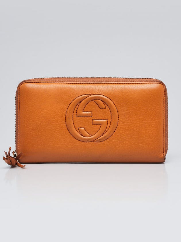 Gucci Orange Pebbled Leather Soho Zippy Wallet