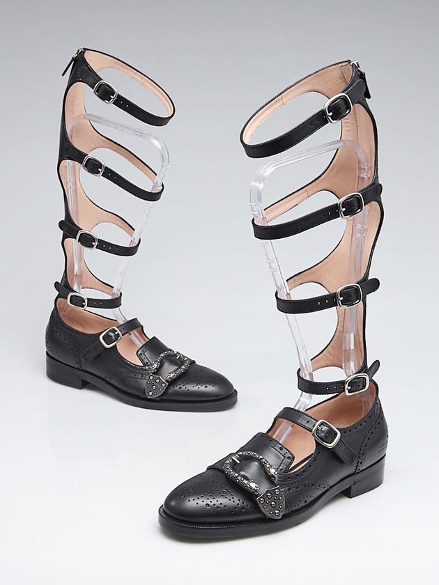 Gucci Black Brogue Leather Queercore Gladiator Flats Size 9.5/40